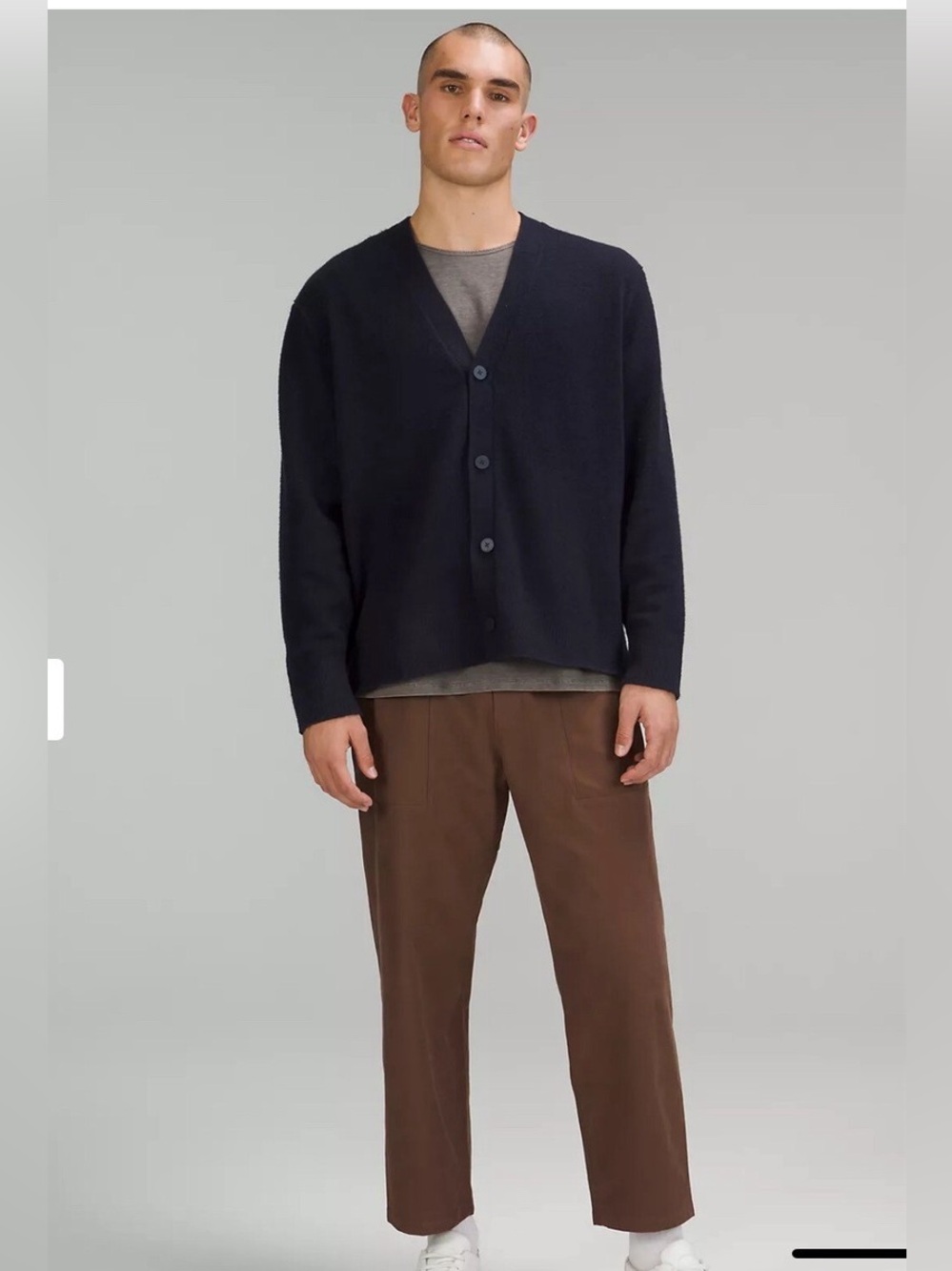 Lululemon V-Neck Button Cardigan Size L Navy Wool Cotton Blend